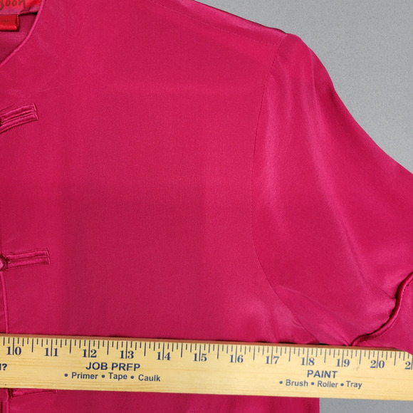 Monsoon 100% Silk Blouse Womens 6 Pink Mandarin Collar Short Sleeve Asian Style - Picture 7 of 13